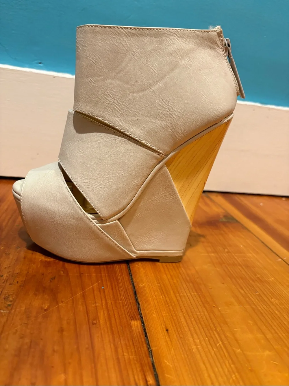 Cream Open-Toe Wedge Booties - Women